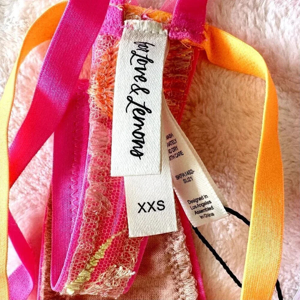 NWT For Love & Lemons Tulip Neon Embroidery Thong Panty - XXS